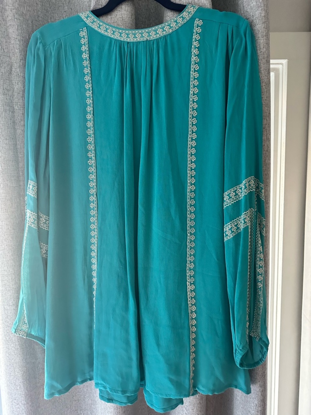Tolani Embroidered Boho Peasant Tunic Top Teal XL NWT MSRP $175 - Picture 2 of 9